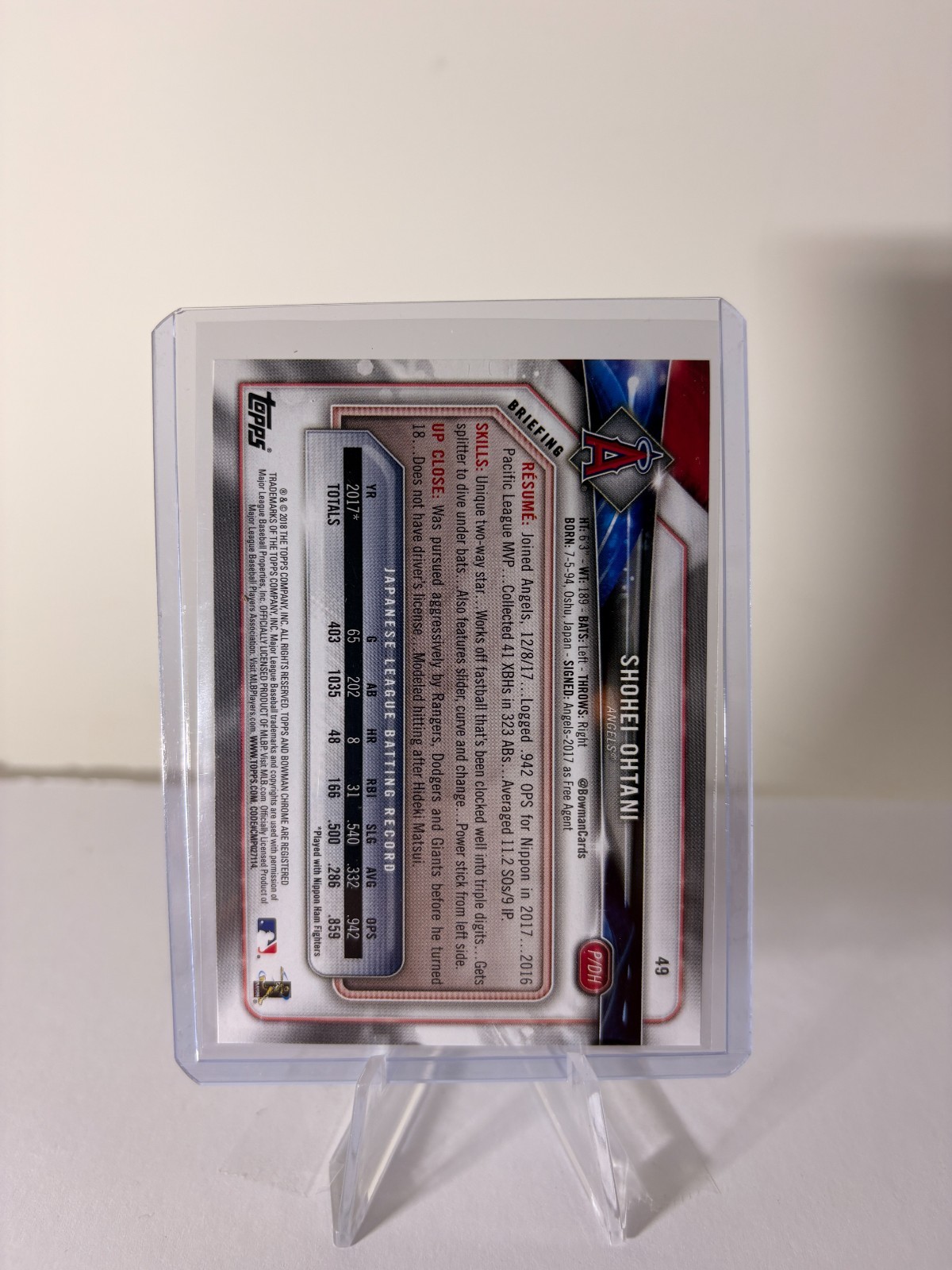 2018 Bowman - SHOHEI OHTANI - RC PITCHING #49 - Los Angeles Angels view 2