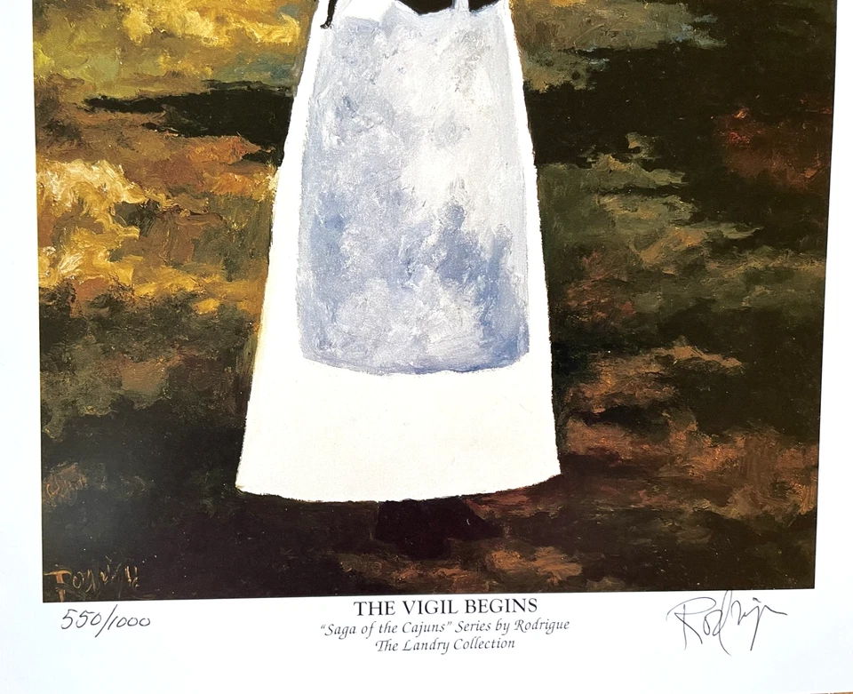 GEORGE RODRIGUE SAGA DE LOS CAJUNES-COMIENZA LA VIGILIA-FIRMADO A MANO-con certificado de autenticidad 8 1/4 x 12 1/4 Foto 4 de 4