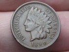 1890 Indian Head One Cent Penny- AU/Almost UNC Details, Nearly 4 Diamonds, Brown