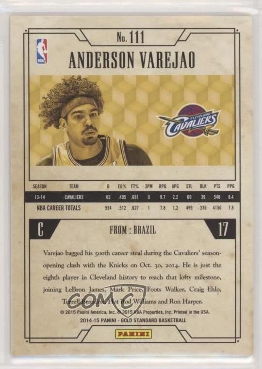 2014-15 Panini Gold Standard Black /25 Anderson Varejao #111 - Image 2 of 2