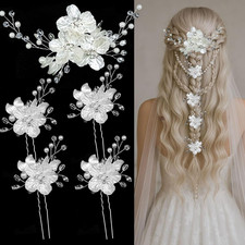 5 PCS Large Flower Bridal Wedding Hair Pins Crystal Pearl Hair Clips Headpiece B