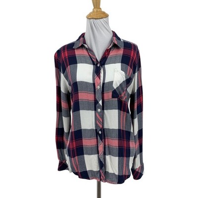 Rails Shirt Women S Small Indigo Blush Hunter Button Up Plaid Long Sleeve Pocket