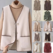 Ladies Jacket Fleece Fur Pockets Gilets Lambswool Coats Waistcoat Vest Tops Size