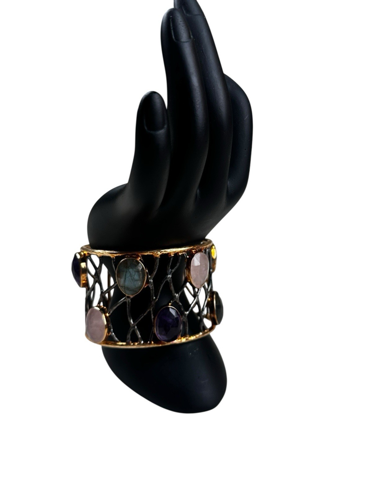 Artisan Openwork Gemstone Cuff Bracelet Amethyst … - image 2