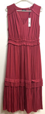 T Tahari Magent/Red/Pink Ruffle Sleeveless Tiered Midi Dress, NWT, Size Large