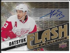 2015-16 UD Overtime Flash of Excellence Gold Rainbow Pavel Datsyuk Auto /3