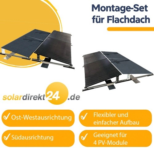 Solar Halterung Flachdach Set FüR 4 Module AufstäNderung SüD/Ost-West, 0% Mwst-image