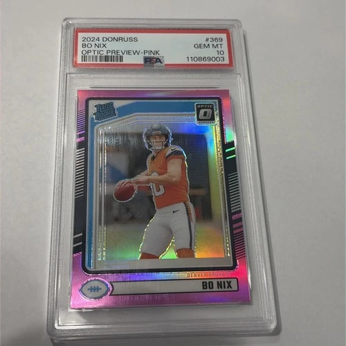 2024 Panini Donruss # 369 Bo Nix Optic Preview Pink PSA 10