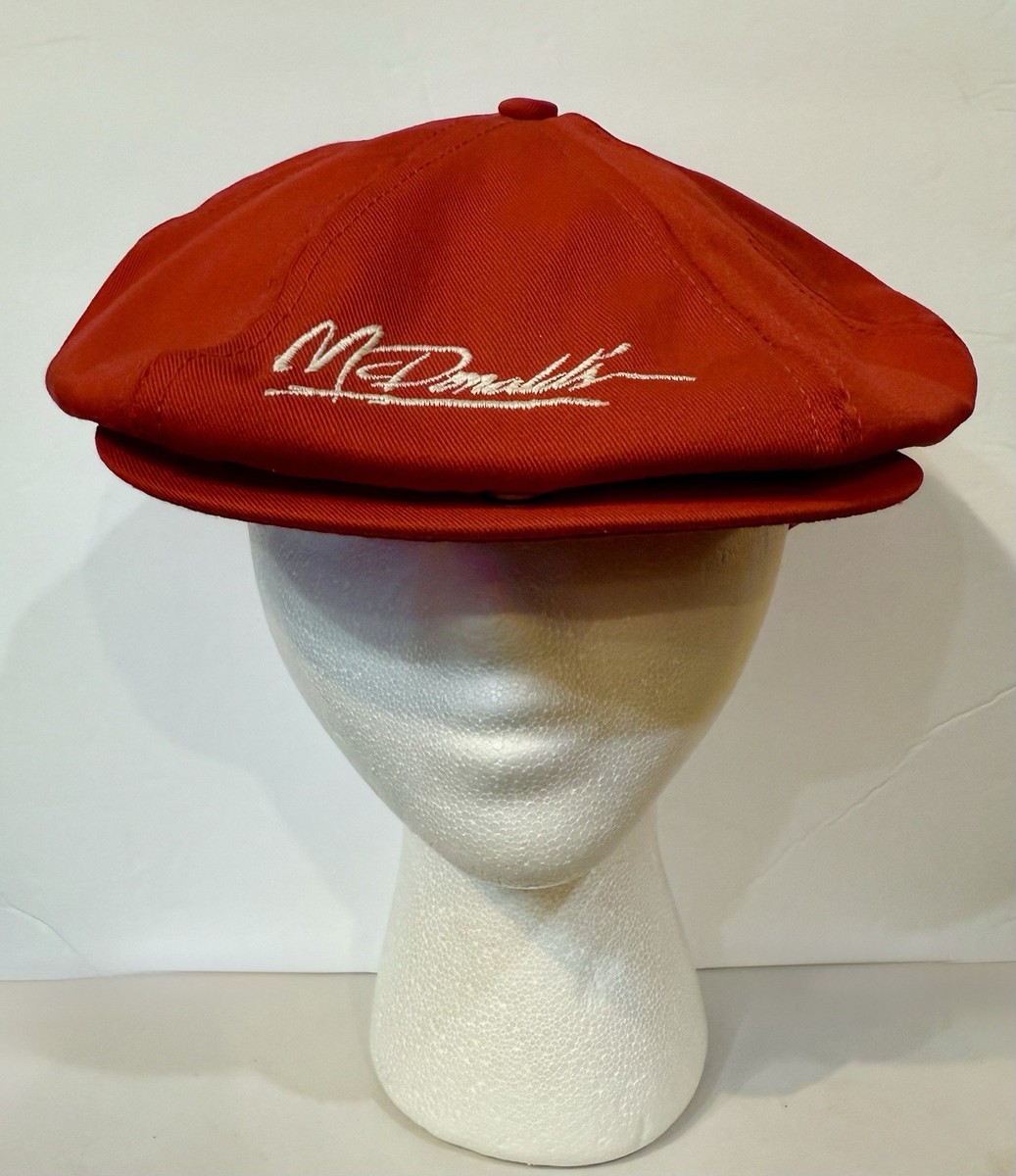 Vintage McDonald's Uniform Newsboy Snap Cabby Flat Cap Hat Snapback Red
