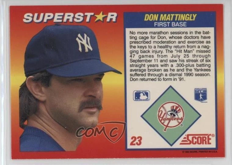 1992 Score 100 Hottest Players Box Set Don Mattingly #23 - Image 2 of 2