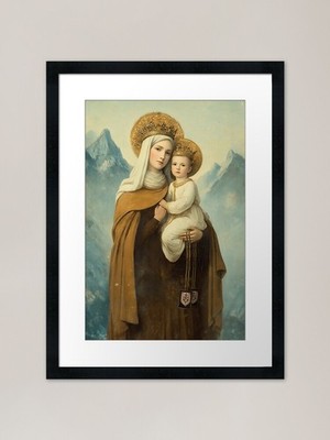 Das Geschenk des Skapuliers - Unsere Liebe Frau gerahmtes Wandbild Poster Leinwanddruck Bild
