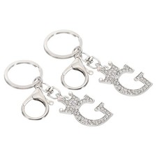 Initial Letter Keychain, 2 Pcs Letter g Crown Design Charm, Silver Tone