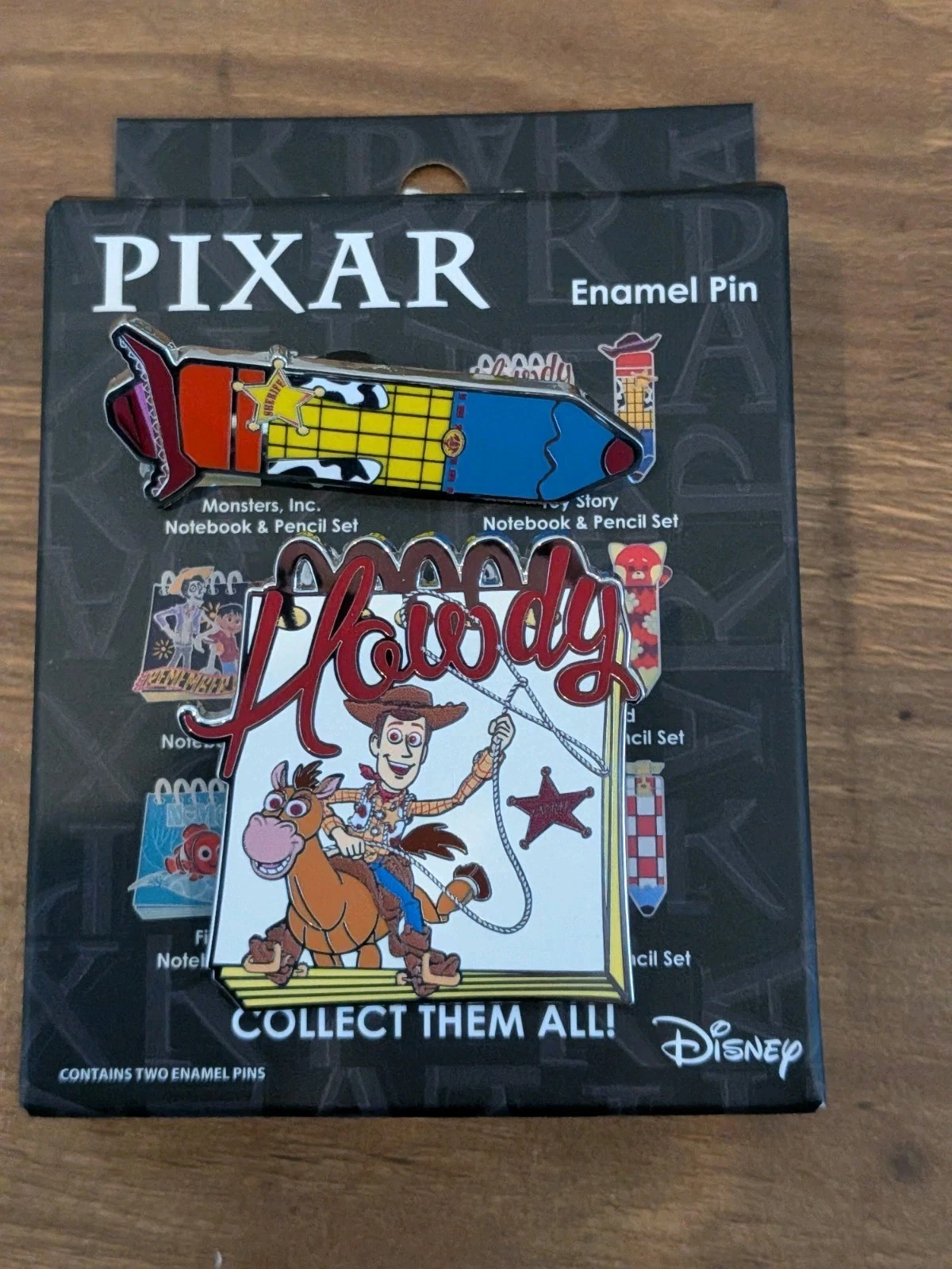 Disney Pixar Toy Story Pencil & Notepad 2 Pin Set - Woody Cowboy & Bullseye Pins