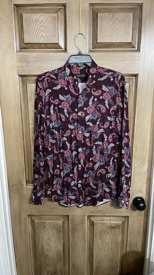 Camisa de vestir Zara para hombre pequeña púrpura cachemira con botones etiqueta de cuidado faltante Foto 2 de 4