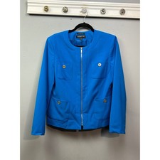Jones New York Collection Blue Stretch Blazer Jacket Womens 10 Collarless Zipper