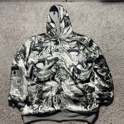 Ecko Unlimited Comic Strip Graphic Art All Over Hoodie Reversible
