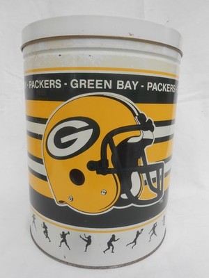 Vintage Green Bay Packers 90's NFL Collectors Edition Tin Metal Trash Can w/Lid