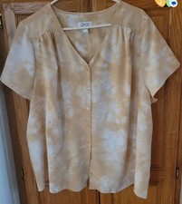 Denim & Co Women's 2 X Peach Cloud Print Crepe Knit Top Soft Color Material