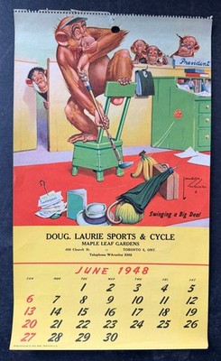 June 1948 Doug Laurie NHL Hockey Maple Leaf Gardens Calendar Lawson Wood Artist