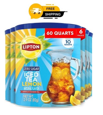 Lipton Zero Sugar Lemon Iced Tea Mix, Makes 10 Quarts (Pack of 6)