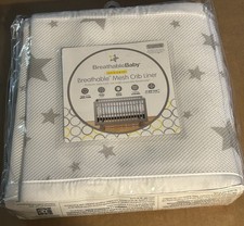 BREATHABLE BABY Gray Colored Mesh Crib Liner White with Gray Stars New