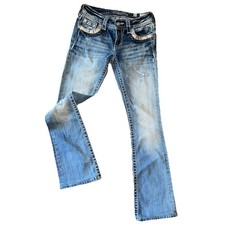MISS ME MP7291B Mid Rise Bootcut- Womens 29x30 Jeans Jeweled Color Tour EUC
