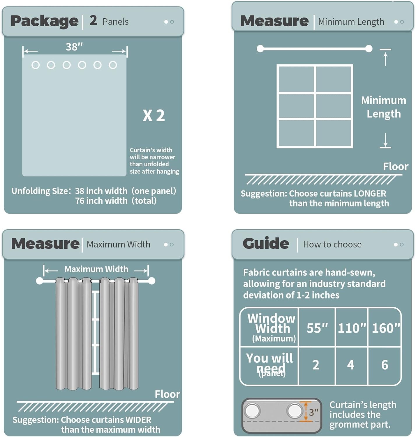 Elegant Blackout Curtains - Grommet Thermal Insulated Drapes, Set of 2, 54"x38"