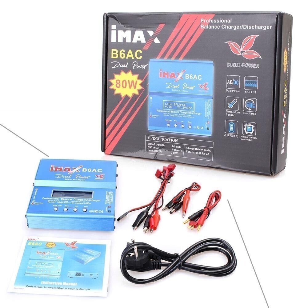 80W Plug iMAX B6AC Lipo NiMH 3S RC AC Battery Balance Charger Discharger Kit