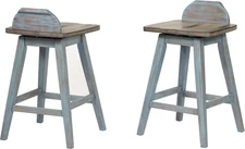 - Wood Kitchen Dining Swivel Bar Stool, Distressed Gray/Washed Blue, Set of 2 St