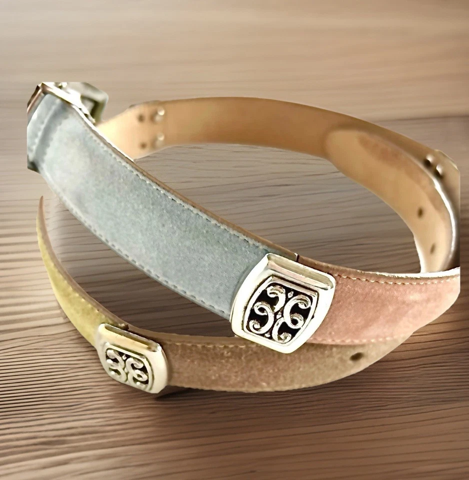 Cinturón vintage BRIGHTON mediano pastel bloques de colores gamuza tono plata hebilla de herrajes Foto 3 de 4