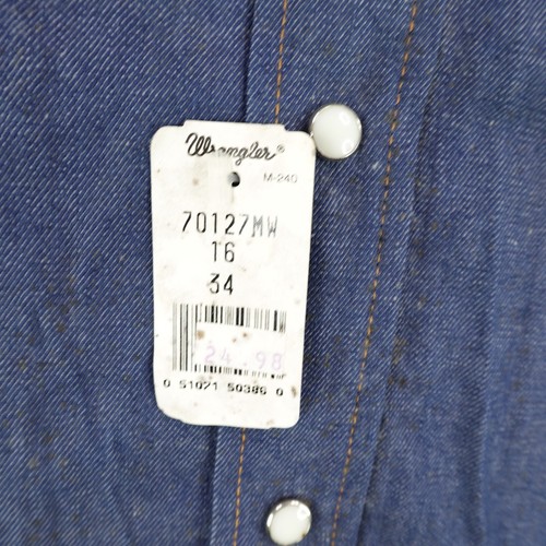 Vintage Wrangler Shirt Mens Large Blue Western Pearl Snap Denim Jean Deadstock - Picture 4 of 12