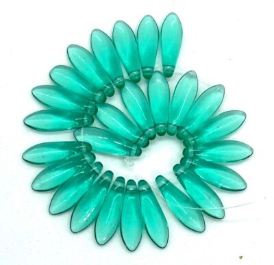 25 Czech Glass Dagger Beads - Light Teal 16mm