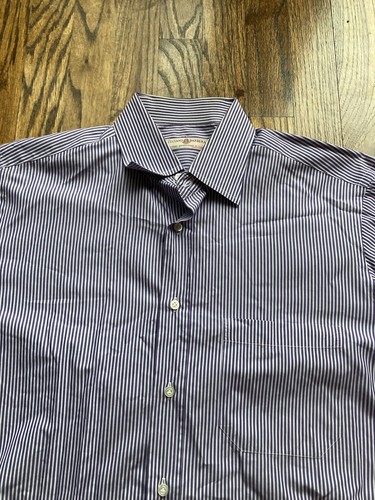 LUCIANO BARBERA Mens Striped Dress Shirt Size Large Purple Made In Italy Cotton - Picture 4 of 12