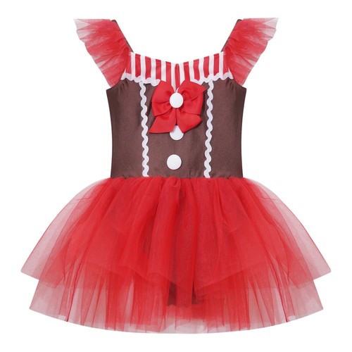 Kids Girls Christmas Gingerbread Man Costume Dance Cookie Theme Party Outfits - Picture 9 of 24