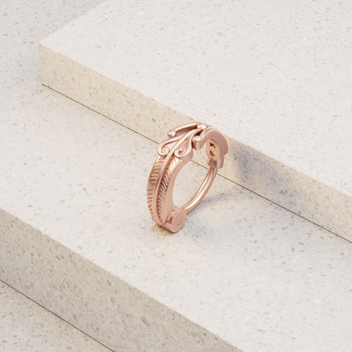14K Solid Rose Gold Feather Helix Earring with Clicker Closure, Gold Helix Hoop - Picture 5 of 6