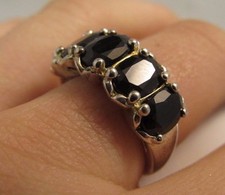 Sterling Silver Ring w/ 5 Black Sapphire Stones - Ring Size 5.75 -  SR78
