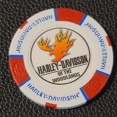 HD OF THE WOODLANDS ~TEXAS (White/Red/Blu Full Color) Harley Davidson Poker Chip