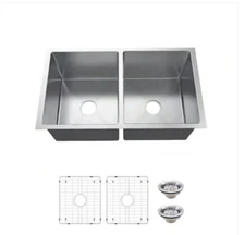 Glacier Bay Tight Radius Undermount 18G Stainless Steel 31” 50/50 Double Bowl