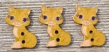 3 Green Kitten Cat Sewing Buttons Crafting Wood 2 Hole 1" 