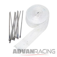 Heat Wrap With Stainless Steel Zip Ties For Exhaust Headers Turbo Manifold White