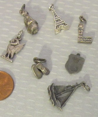 Sterling Silver Souvenir Charm Lot 7 Europe Eiffel Tower Big Ben Little Mermaid
