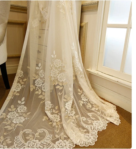 Romantic Embroidery Sheer Tulle Luxury Glitter Net Mesh Drape Curtain 1 Piece - Picture 3 of 8