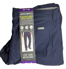 Eddie Bauer Men's  Fleece Lined Tech Pants, Atlantic Blue Size 40 x 30