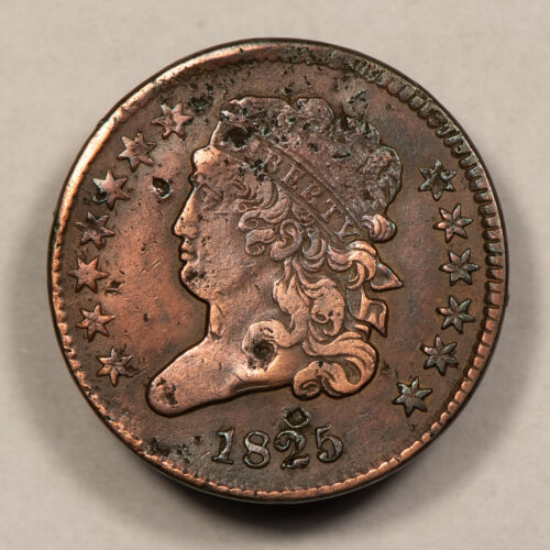 1825 1/2c Classic Head Half Cent - VF+ Dets - SKU-Y5644 - Picture 3 of 4