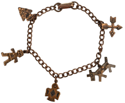 Vintage Fred Harvey Era Copper Native American Navajo Concho 5 Charm Bracelet