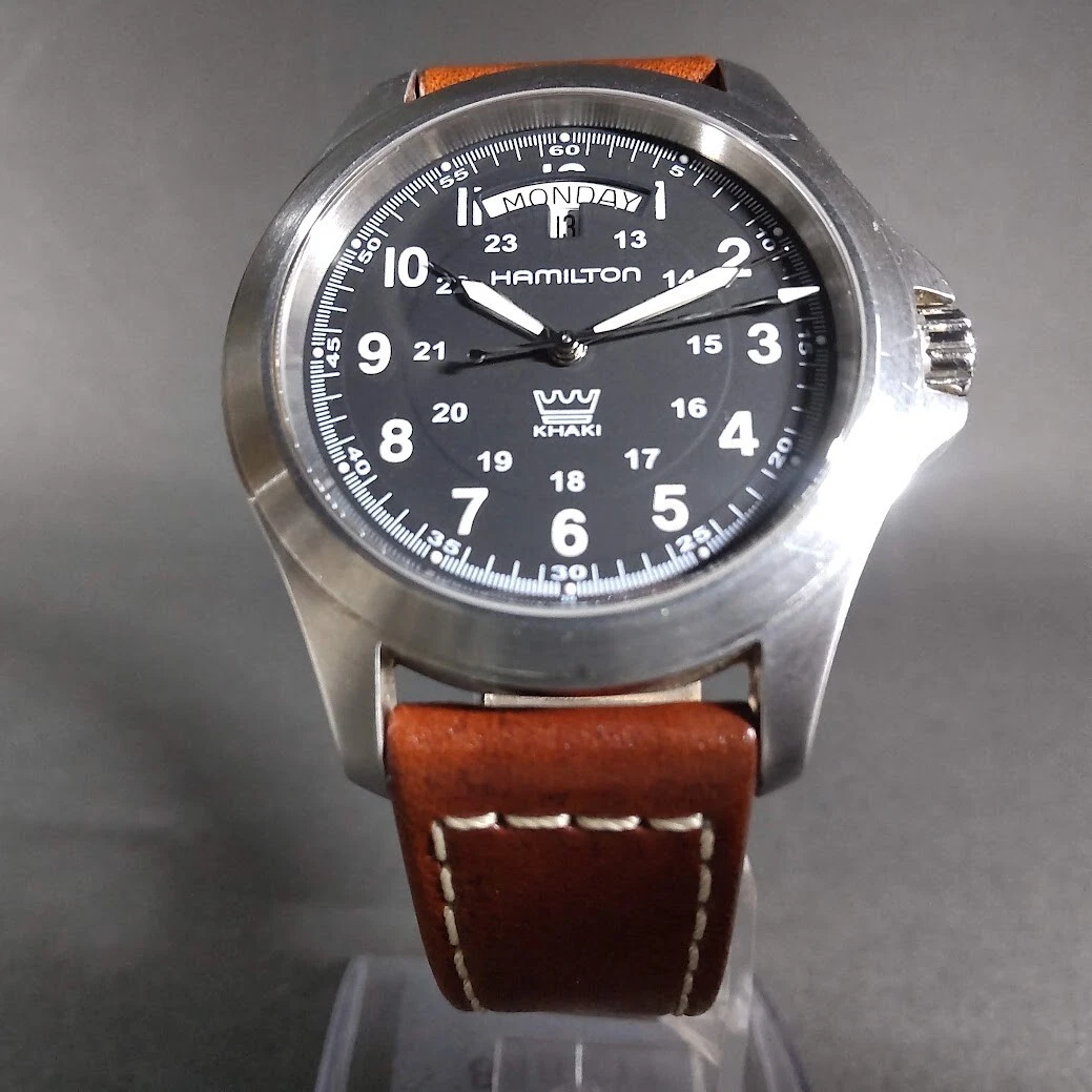 Hamilton H644510 Khaki King Quartz Black Dial Men s Brown Leather