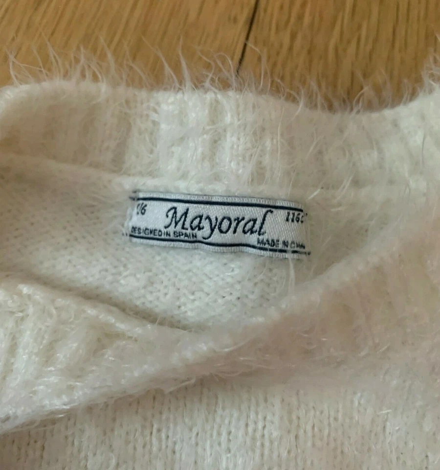 Suéter Niñas Mayoral España Blanco Difuso Manga 3/4 Talla 6/116 Usado en Excelente Condición Foto 3 de 4