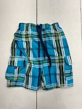 Kanu Surf Blue Green Plaid Swim Shorts Boys Size Medium 5/6