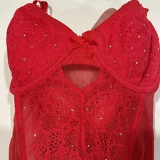 Victoria's Secret Red Lace Push-Up Corset 32D  Lace Zipper Padded