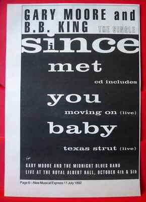 Gary Moore/B.B.King Since I Met You Baby Vintage ORIG'92 Press/Mag ADVERT 8''x 6''